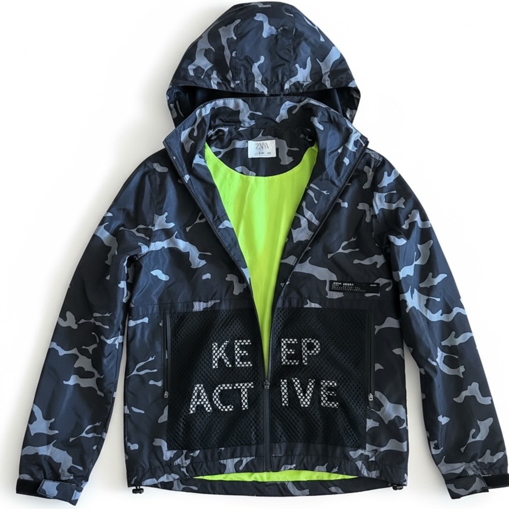 Zara Camo and Neon Kids WindbreakerJacket
